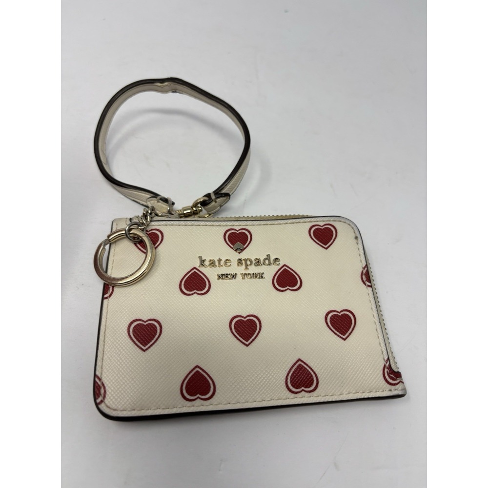 kate spade new york Heart Print Wristlet Wallet White/Red Zipper Logo
